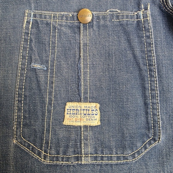 Hercules Vintage Union Made Denim Chore Coat Unlined Workwear Mens Large Thrash - Picture 3 of 12